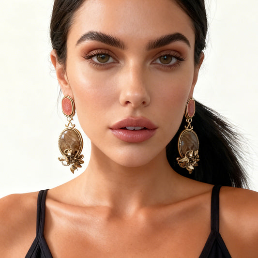 Bohemian Vintage-Inspired Alloy Geometric Resin Floral Drop Earrings - Unique Daily Wear Accessories for Women