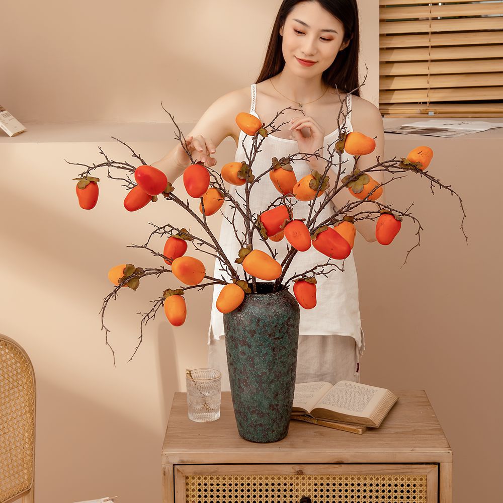 Realistic Faux Persimmon Flower: Stunning Artificial Green Plant Décor for Weddings and Special Events - Perfect for Home & Office Decoration - MW10892