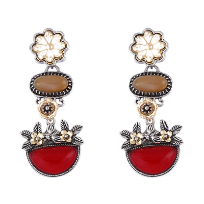 Bohemian Vintage-Style CZ Stone Multi-Layer Floral Drop Earrings – Luxurious, Elegant, and Perfect for Any Occasion