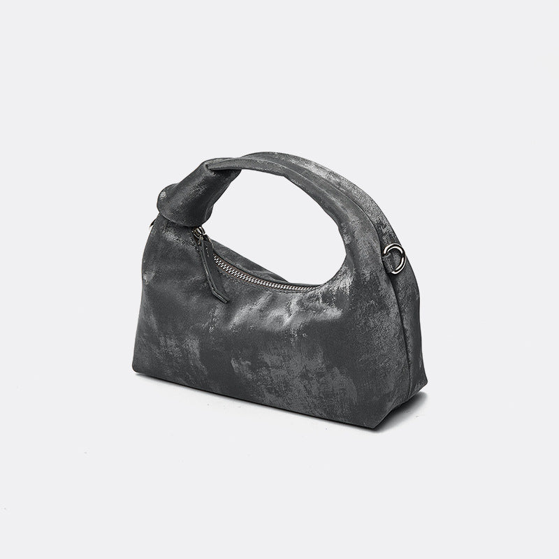 Elegant Silk Satin Dumpling Crossbody Bag Vintage Cloud Shape with Leather Design