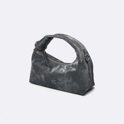 Elegant Silk Satin Dumpling Crossbody Bag Vintage Cloud Shape with Leather Design