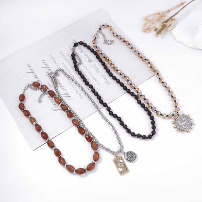 Unique Vintage-Inspired 4-Piece Layered Alloy Geometric Coin Pendant Necklace - Versatile, Casual, and Effortlessly Chic Fashion Accessory
