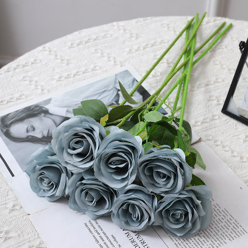 Luxury Ice Blue Rose Bouquet - Realistic Faux Flower Arrangement for Elegant Weddings, Stunning Photography Props, and Memorable Graduation Gifts