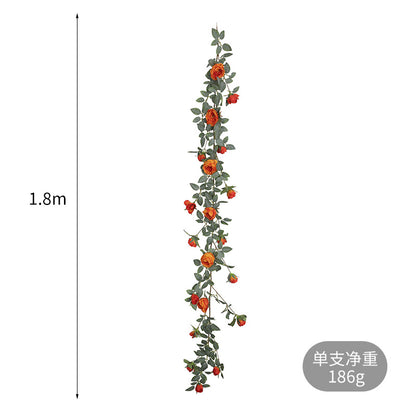 1.8m Austin Rose Vine Decorative Wall Hanging - Lifelike Artificial Flower Ivy for Concealing Air Conditioning Ducts and Enhancing Home Aesthetics