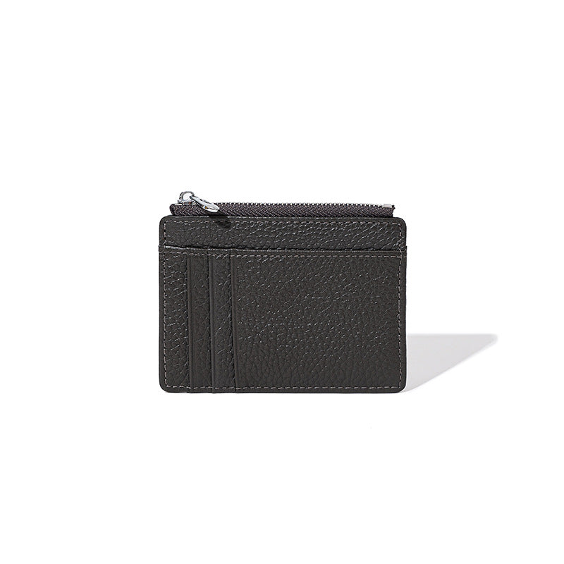 Women's Lychee Grain Top Layer Cowhide Card Holder Slim Multi Card Slots Genuine Leather ID Wallet Korean Minimalist Design for Cash and Coins