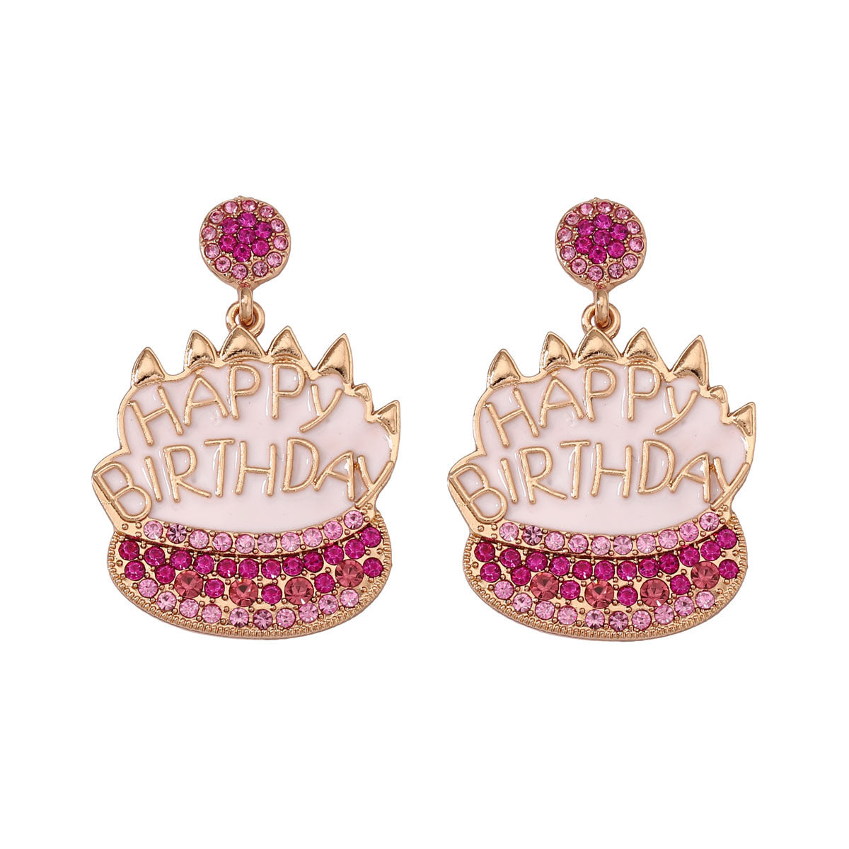 Stylish  Diamond-Embedded Luxury Birthday Cake Earrings – Charming, Casual, and Unique Studs for a Trendy Look