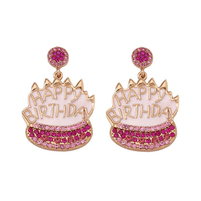 Stylish  Diamond-Embedded Luxury Birthday Cake Earrings – Charming, Casual, and Unique Studs for a Trendy Look