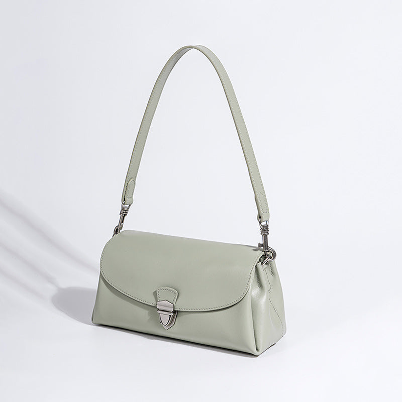 Chic Korean Aesthetic Baguette Bag Commuter Shoulder Crossbody Bag in Genuine Leather for Women for Day to Night Elegance