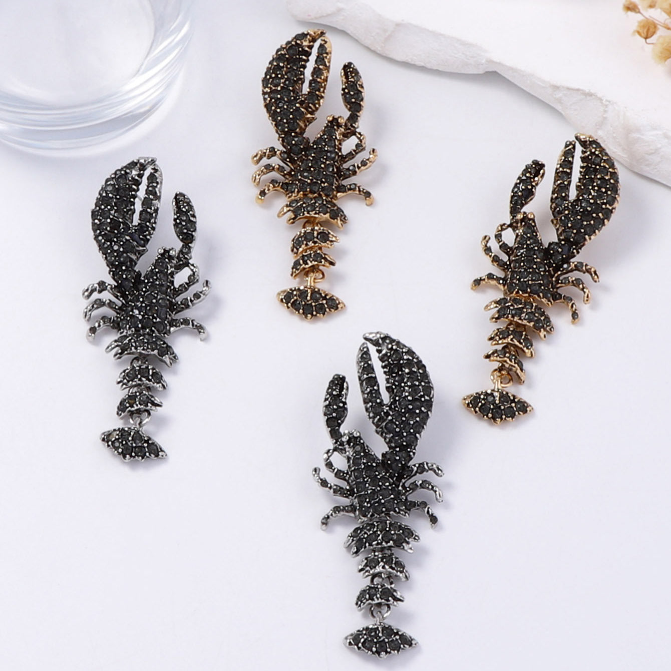 Stunning Statement Black Ocean-Inspired Lobster Earrings for Women – Full Rhinestone Embellishments, Perfect for Resort Wear or Everyday Style