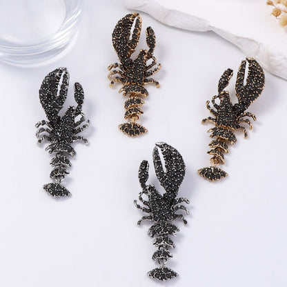Stunning Statement Black Ocean-Inspired Lobster Earrings for Women – Full Rhinestone Embellishments, Perfect for Resort Wear or Everyday Style