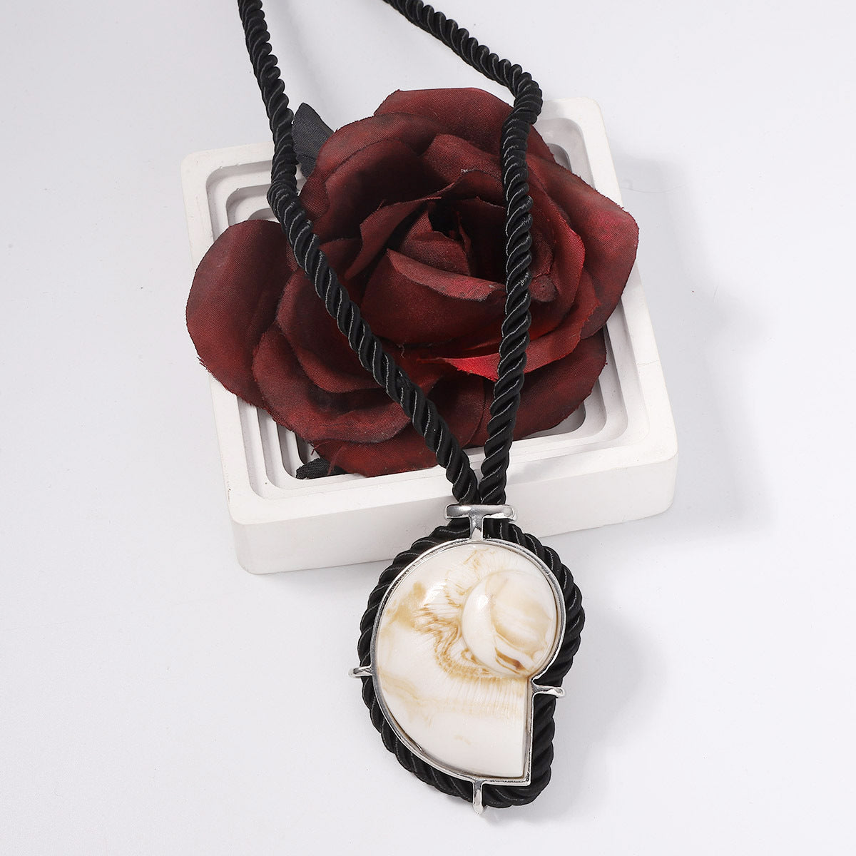 Summer Collection: Unique Black Braided Seashell Pendant Necklace with Ocean-Inspired Resin Art – Perfect for Beach Getaways