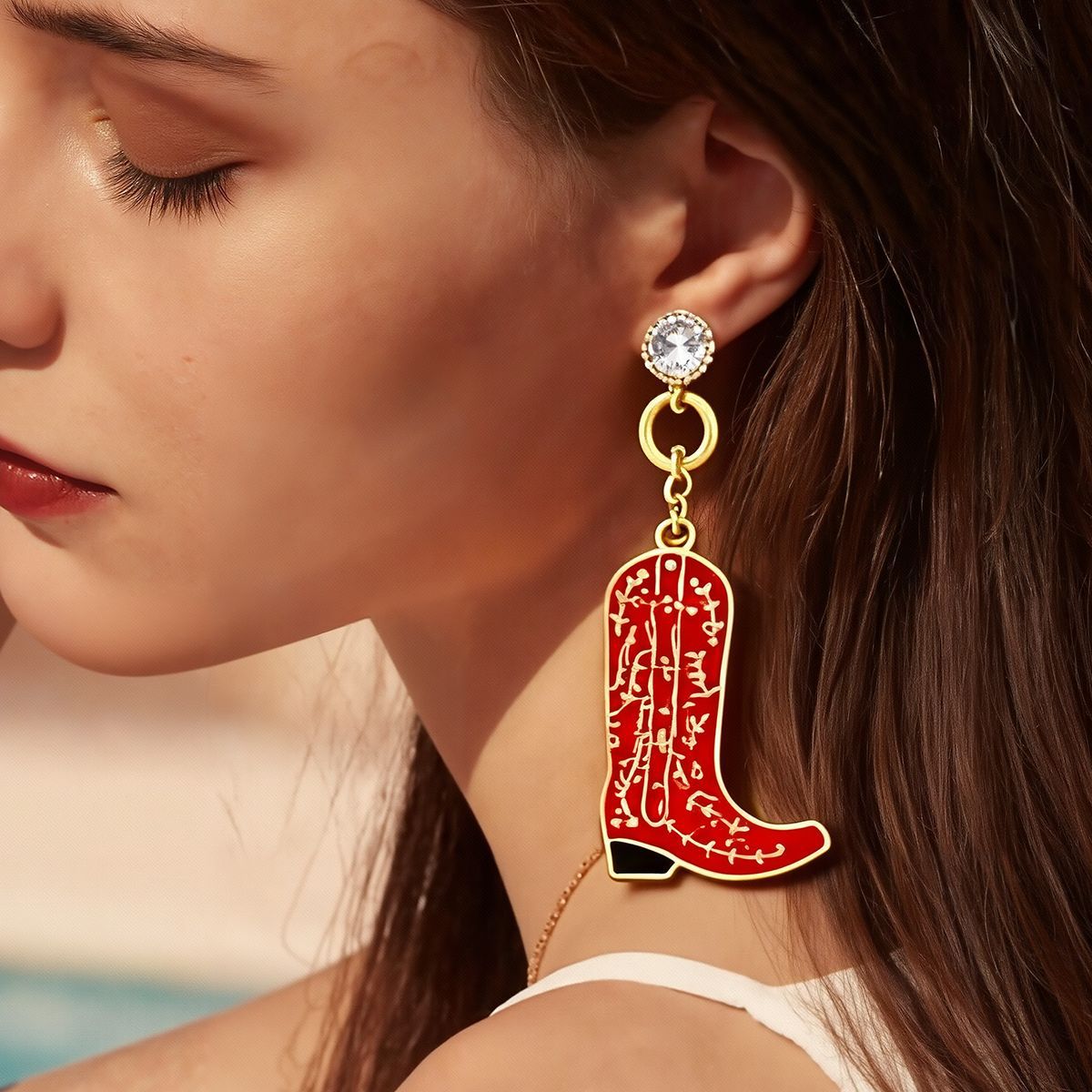 Elegant Western Cowboy-Inspired Deep Red Alloy Drip Oil Earrings with Unique Textured Design - A Touch of Luxurious Charm