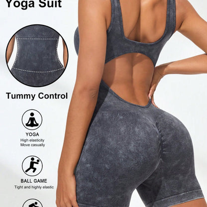 Seamless High Waist Yoga Jumpsuit with Scrubbed Wash Finish for Comfort and Style for Fitness and Activewear Enthusiasts