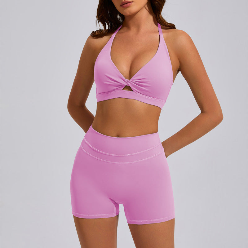 High Waisted Women's Yoga Set Tight Fitting Running and Pilates Outfit with Strappy Back Design for Comfort and Support