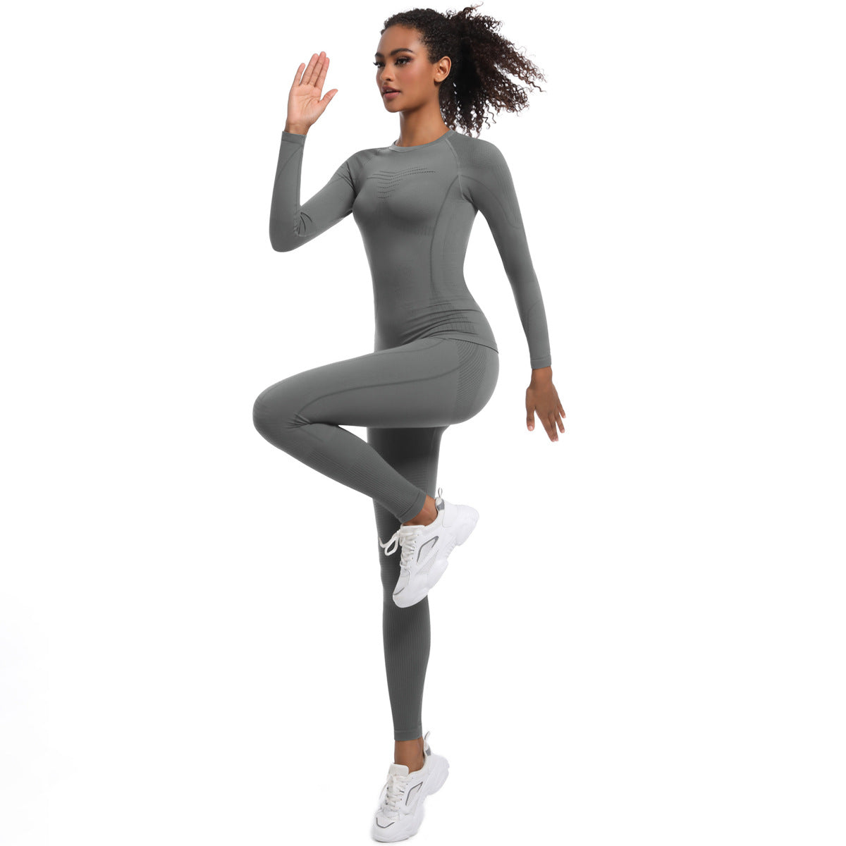 Seamless High Waisted Body Shaping Ski Suit Set Women s Long Sleeve Activewear for Running Biking and Yoga