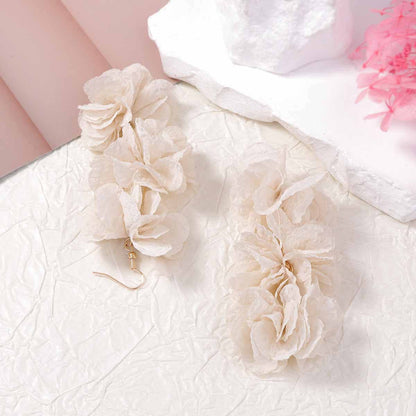 Exaggerated Floral Fabric Drop Earrings for Women - Versatile Spring/Summer Essential for Everyday Style and Commuting