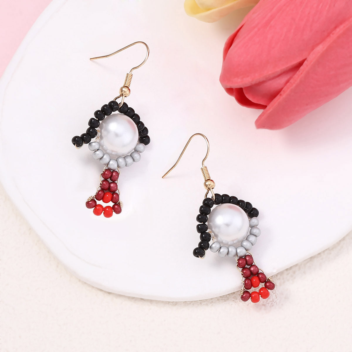 Unique Handcrafted Cartoon Character Beaded Hook Earrings - Quirky, Adorable Designs for a Playful Style