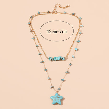 Trendy Ocean Blue Star Pendant Necklace - Unique Alloy Design, Minimalist Style, Perfect for Layering or Everyday Wear