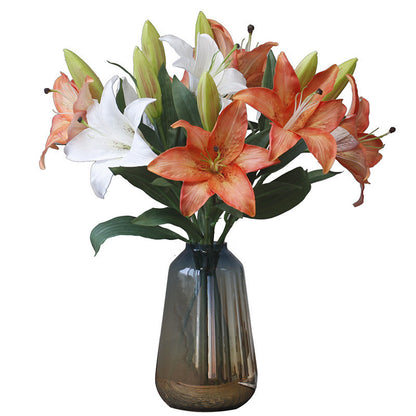 Realistic Silk Luxury Lily Flower Décor – Elegant Faux Floral Arrangement for Living Room, Dining Table Centerpiece, Wedding Decoration, and Photography Prop