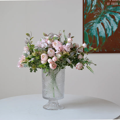 Elegant Faux Floral Table Centerpiece Arrangement with Elsa Hydrangea and Camellia - Perfect for Weddings, Event Decor, and Photography