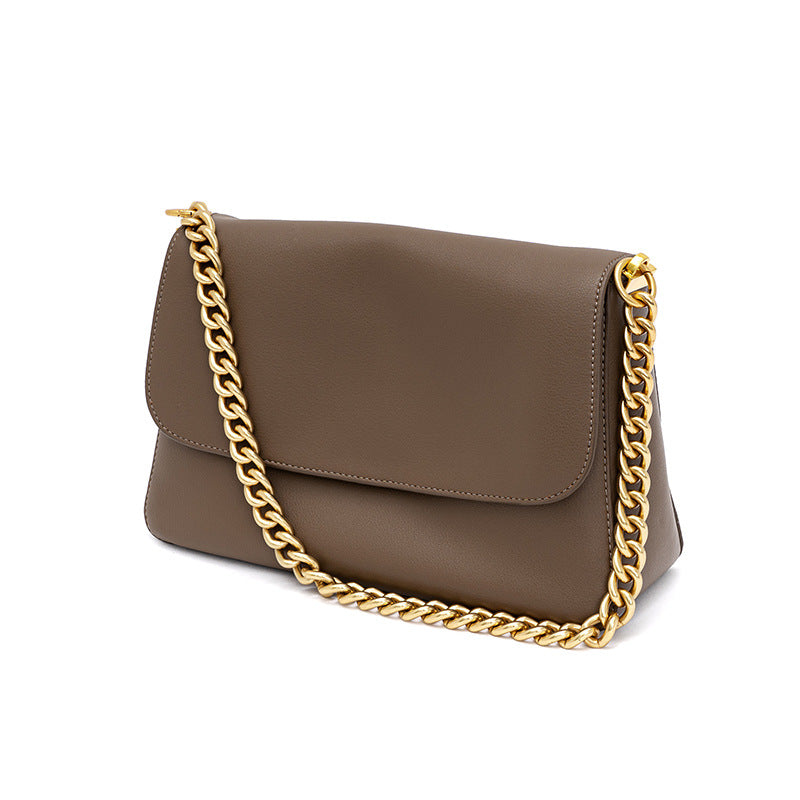 Authentic Leather Tote Bag Spacious Soft Leather Handbag with Elegant Chain Design Shoulder Bag for Everyday Use