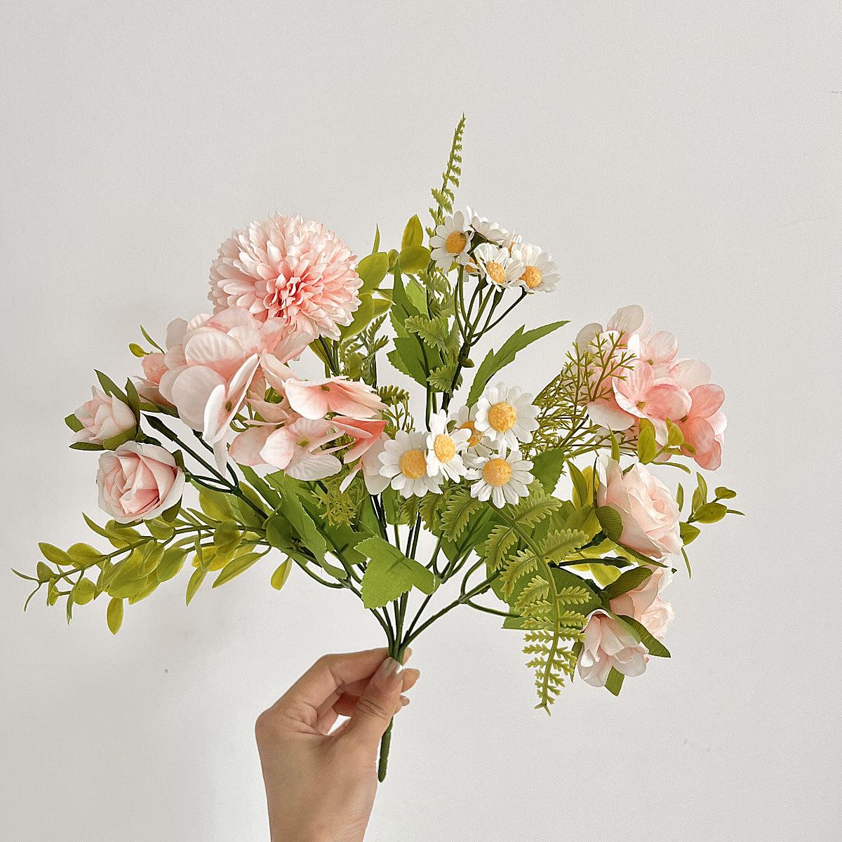 Vibrant Daisy-Inspired Faux Flower Bouquet with Hydrangeas - Perfect for Home Decor, Living Room Accent, Wedding Decorations, and Photography Props