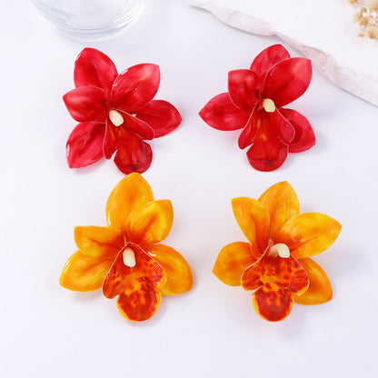 Bohemian Chic Oversized Minimalist Dripping Oil Unique Fabric Flower Stud Earrings – Versatile Vacation Accessories for Women