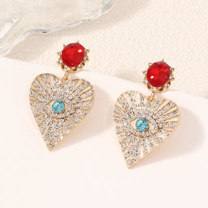 Stylish Heart-Shaped Eye Earrings with Sparkling Gemstones - Versatile, Chic, and Luxurious Casual Drop Earrings for Women