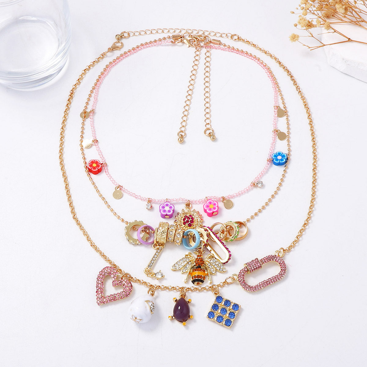 Chic Minimalist Alloy Geometric Heart Animal Pendant Multi-Layer Necklace with Sparkling Zircon Stones - Perfect for Everyday Elegance!