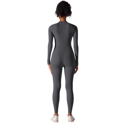 Open Collar Long Sleeve Zippered Bodysuit for Dance and Fitness Tight Fitting Women's Yoga Outfit for Comfort and Performance