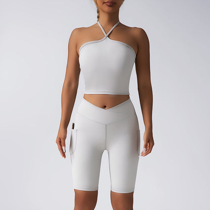 Seamless Yoga Set with Strapless Bustier and V Waist Design for Fitness Sports and Body Shaping