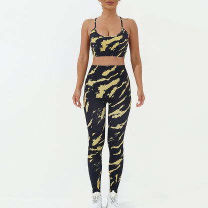 Seamless Printed High End 3 Piece Yoga Set Quick Dry Breathable and Sculpting Leggings for Comfort and Style