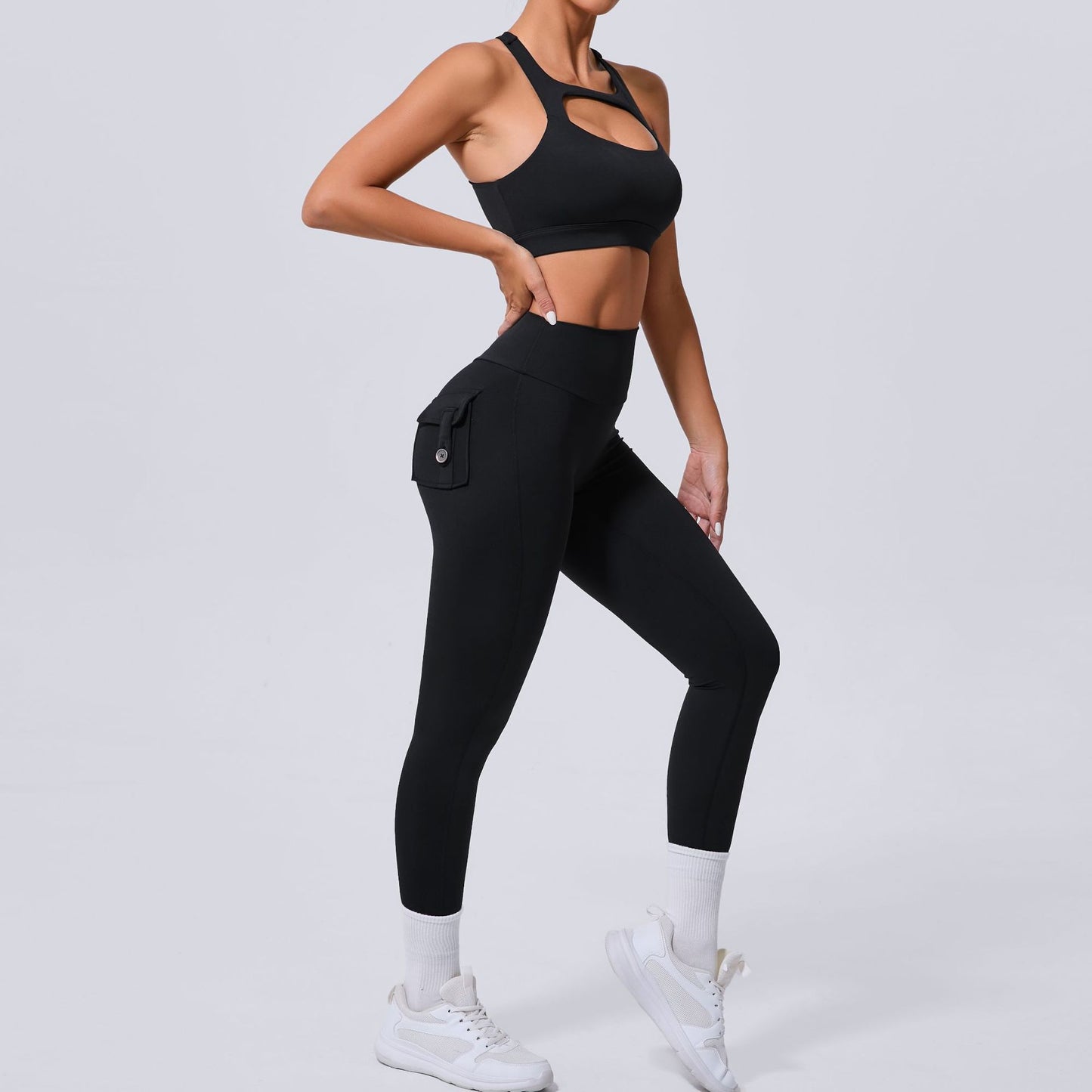 Winter Pocket Style High Waist Yoga Set Two Piece Fitness Outfit for Running and Exercising for Cold Weather