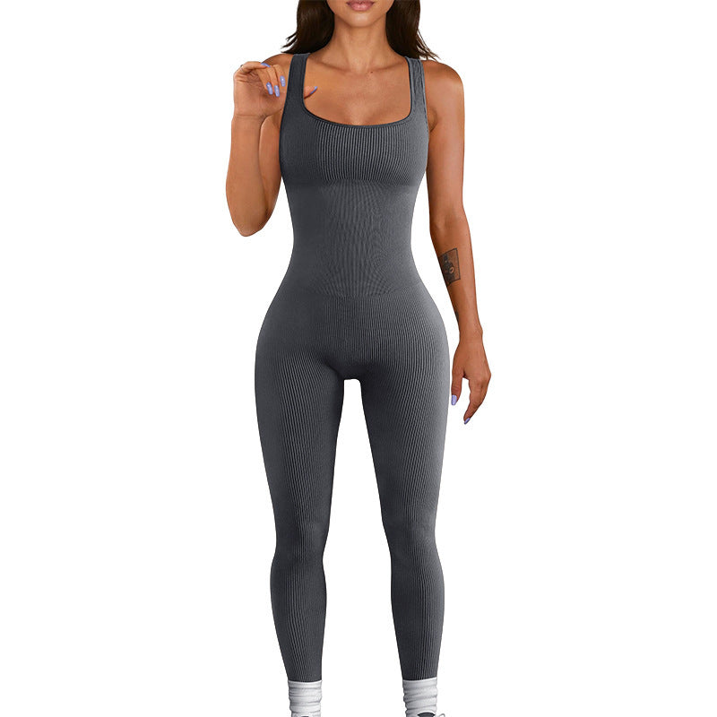 Seamless Stretch Ribbed Long Pants Bodysuit for Gym Yoga and Active Wear