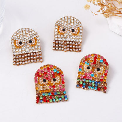 Charming Minimalist Halloween Owl Earrings with Rhinestones - Perfect for the Festive Season and Everyday Wear
