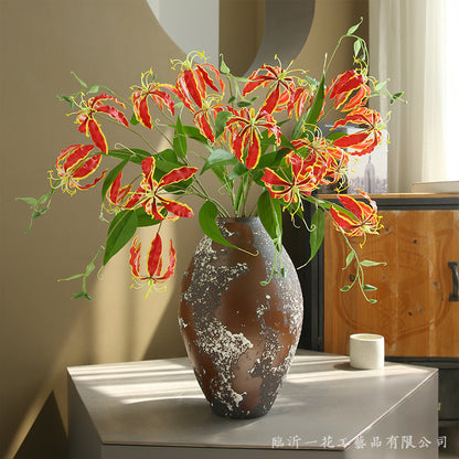 Lifelike Fire Lily Artificial Flower Décor - Modern Romantic Home Accents, Ideal for Creative Centerpieces and Stunning Floral Arrangements