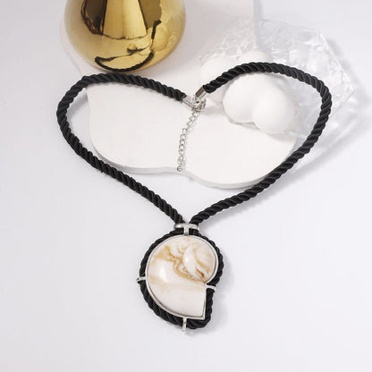 Summer Collection: Unique Black Braided Seashell Pendant Necklace with Ocean-Inspired Resin Art – Perfect for Beach Getaways