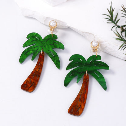 Chic Ocean-Inspired Casual Vacation Earrings: Unique Creative Design Shell and Faux Pearl Coconut Tree Pendant for Women