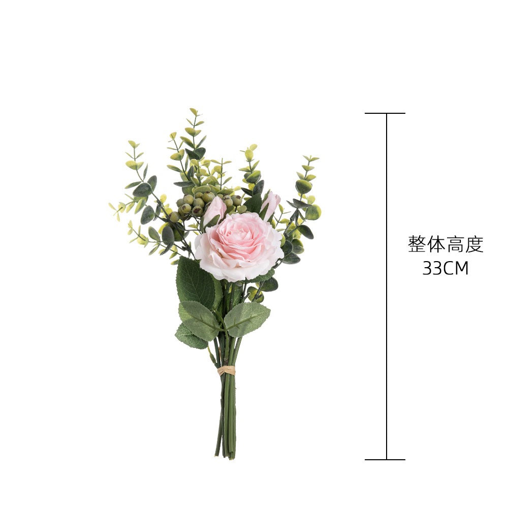 Stunning Eucalyptus Rose Bouquet - Realistic Artificial Flowers for Home Decor and Wedding Celebrations - Perfect for INS Aesthetic - Model DY1-2299