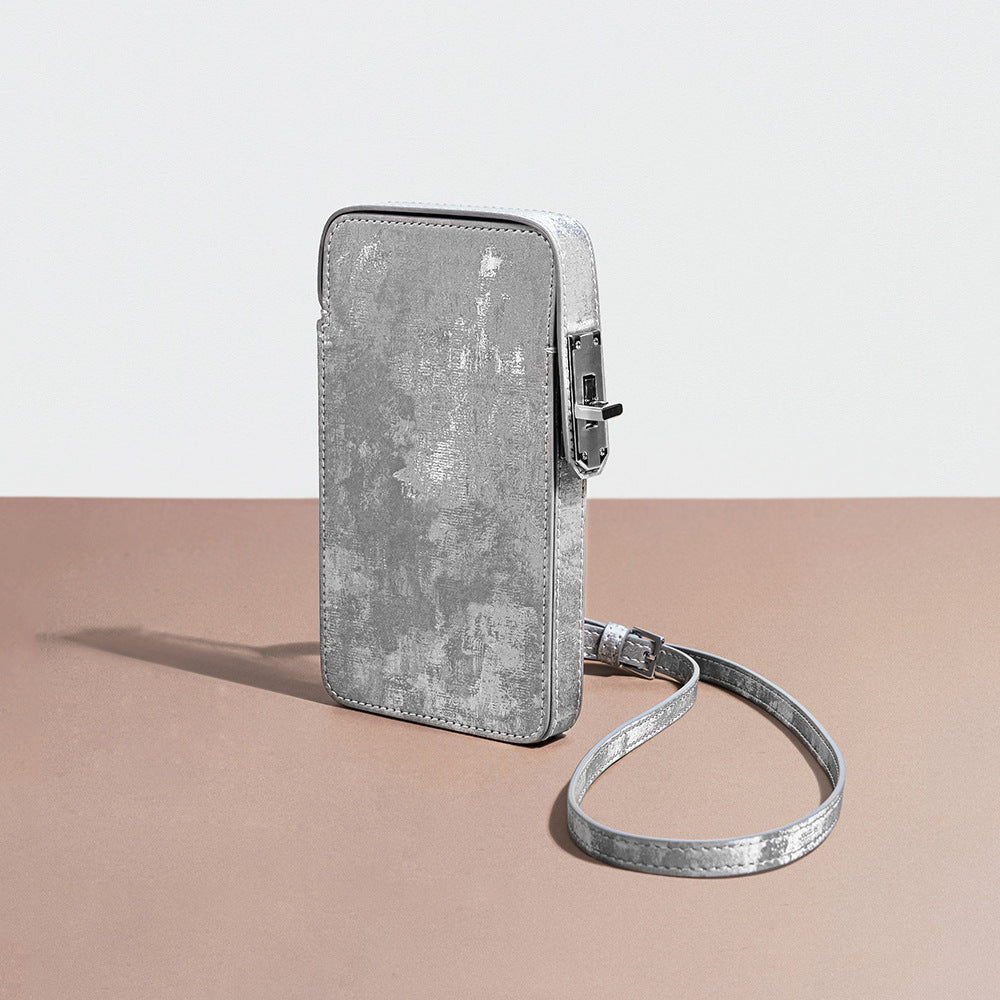 Vintage Inspired Satin Leather Phone Crossbody Bag Mini Shoulder Purse with Secure Closure for Everyday Use