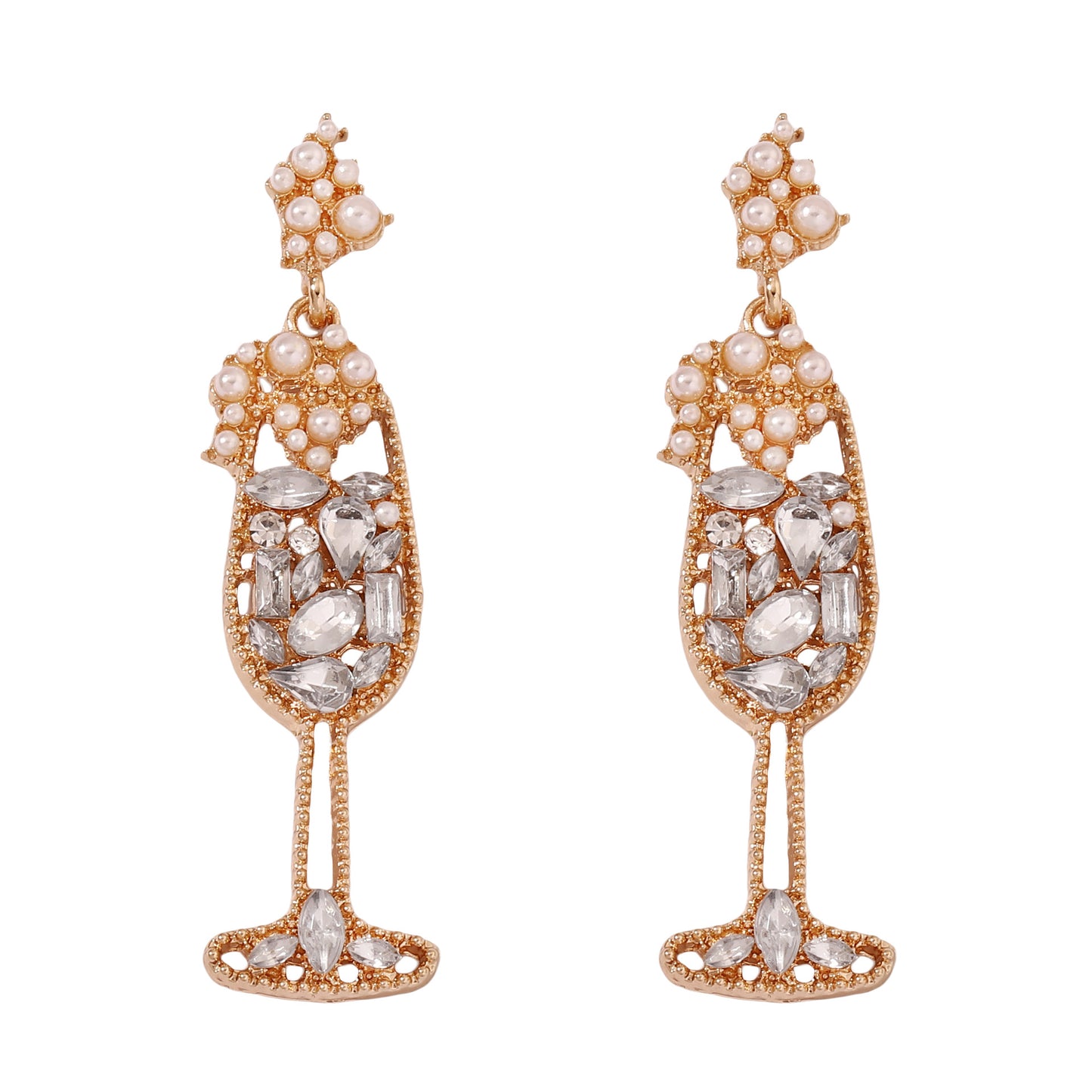 Elegant Vintage Pearl-Inspired Dazzling Rhinestone Wine Glass Earrings – High-Quality, Trendy, and Perfect for Any Occasion