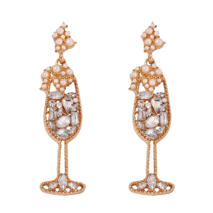 Elegant Vintage Pearl-Inspired Dazzling Rhinestone Wine Glass Earrings – High-Quality, Trendy, and Perfect for Any Occasion