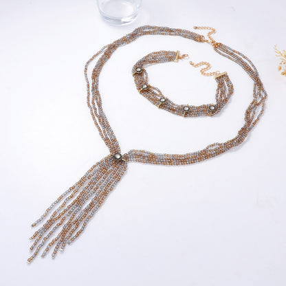 Bohemian Multi-Layer Beaded Y-Shape Necklace Sweater Chain – Trendy Casual Jewelry Set for Chic Layered Looks