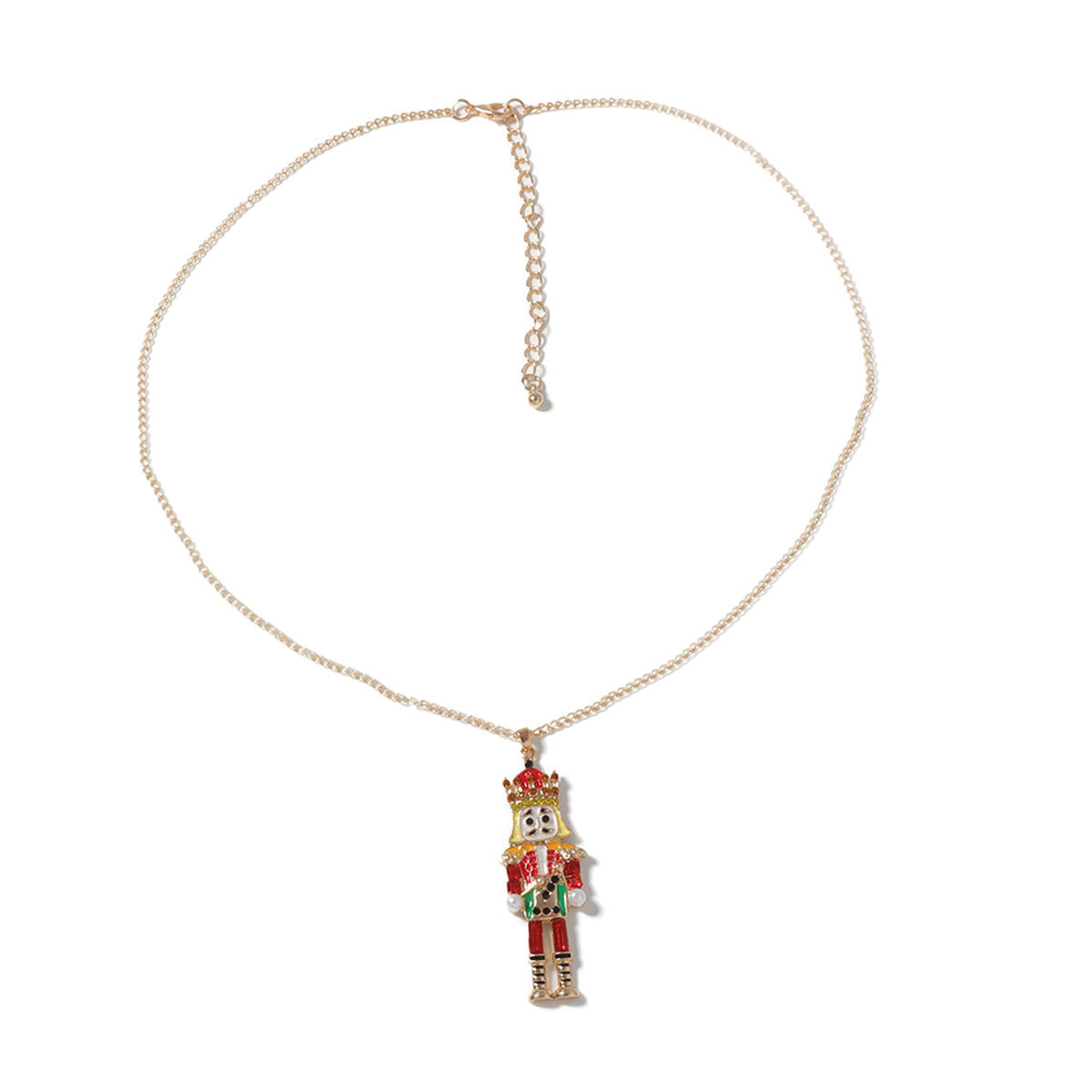 Creative Cartoon Alloy Drip Oil Nutcracker Soldier Pendant Necklace with Zirconia Stones - Versatile Everyday Accessory for Unique Style