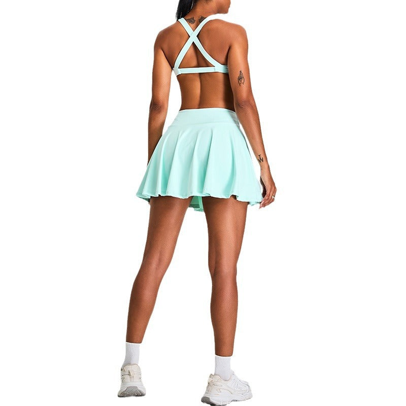 Chic Cross Back Sports Set for Women Badminton and Tennis Skirt with Built in Shorts for Comfort and Performance