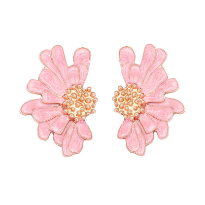 Alloy Enamel Floral Earrings - Stylish and Simple Flower Studs for a Fresh Accessory Look
