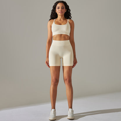 Seamless Back Bralette Yoga Shorts and Peach Butt Leggings Set for Running Fitness and Yoga