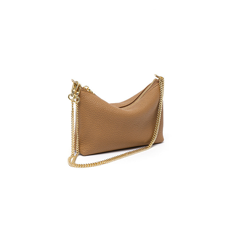 Minimalist Genuine Leather Small Square Handbag Soft Leather Chain Shoulder Crossbody Bag in Korean Fashion
