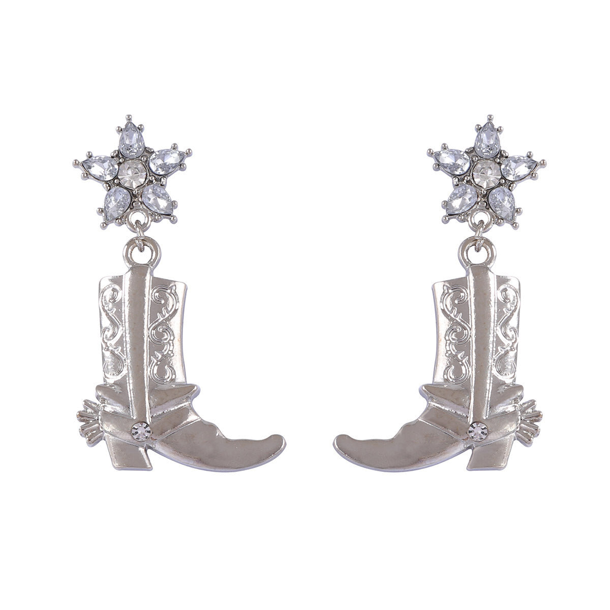 Chic Minimalist Alloy & Zircon Star Boots Pendant Earrings – Western Cowboy-Inspired Women’s Jewelry for Effortless Style