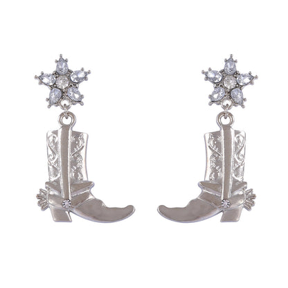 Chic Minimalist Alloy & Zircon Star Boots Pendant Earrings – Western Cowboy-Inspired Women’s Jewelry for Effortless Style